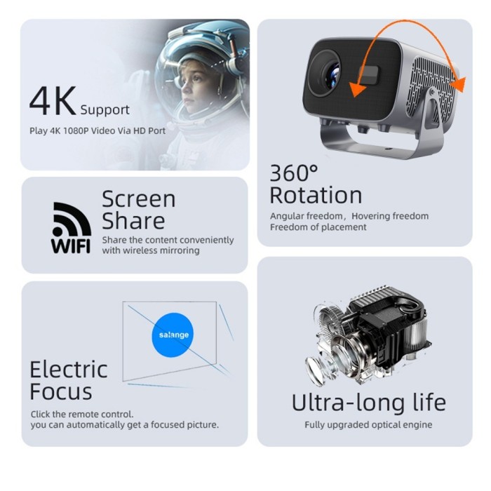 Máy Chiếu Mini K670 - Tích Hợp Netflix, Youtube, Xem Phim Thoải Mái