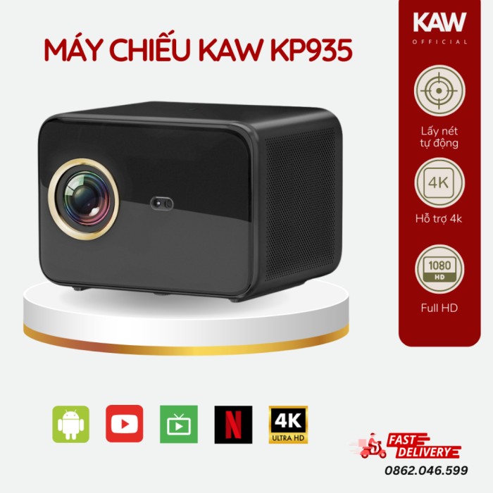 Máy Chiếu Mini KAW KP935, Hỗ Trợ Kết Nối WiFi, Bluetooth, Độ Phân Giải 1080P, Âm Thanh HIFI Sống Động