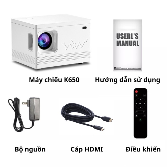 Máy chiếu Kaw K650 Plus, Tích hợp loa, Máy chiếu phim gia đình,  Đa năng, nhỏ gọn, Dễ dàng mang theo