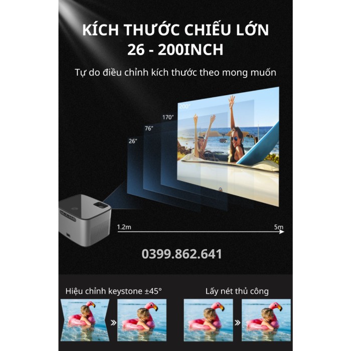 Máy chiếu Mini xem phim KAW KP980,Hỗ trợ 4K, Kết nối đa dạng,Hình ảnh sắc nét, Âm thanh sống động
