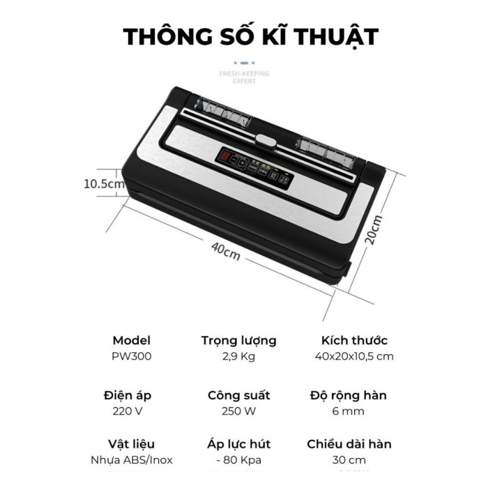 Máy Hút Chân Không PW300A - Bảo Quản Thực Phẩm Tươi Lâu, Chống Oxy Hóa