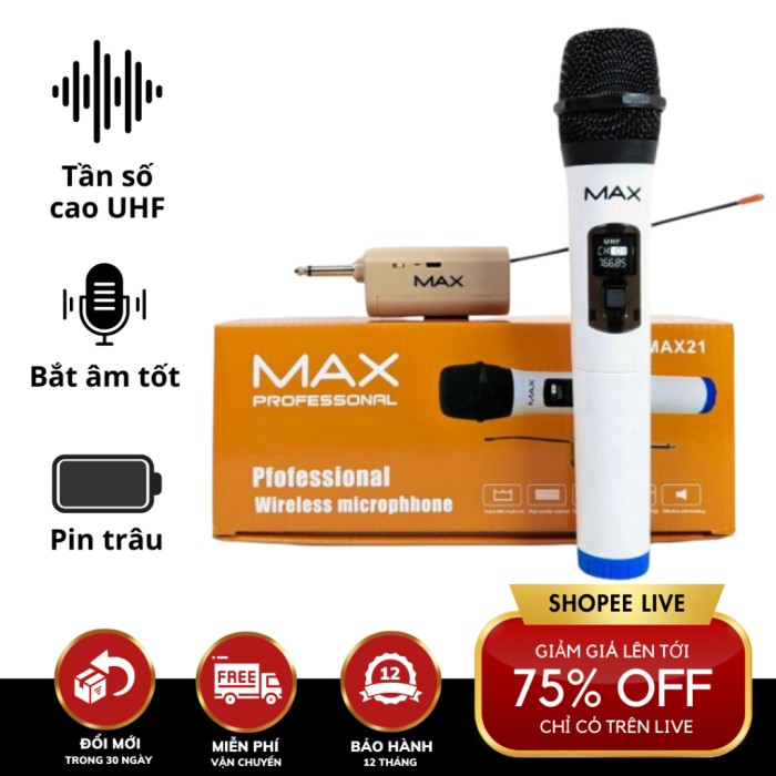 Micro Karaoke Không Dây MAX-21, Thiết Kế Gọn Nhẹ, Cầm Chắc Tay, Độ Bền Cao