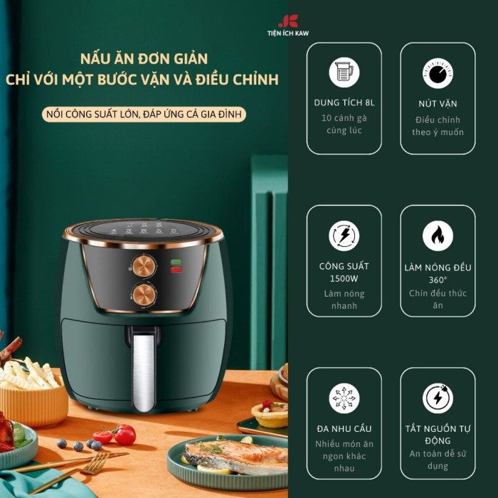 Nồi Chiên Không Dầu 8L KAW, Nấu Nướng Nhanh Gọn, Ít Dầu Mỡ, Dung Tích Lớn