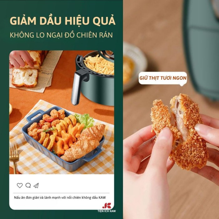Nồi Chiên Không Dầu 8L KAW, Nấu Nướng Nhanh Gọn, Ít Dầu Mỡ, Dung Tích Lớn