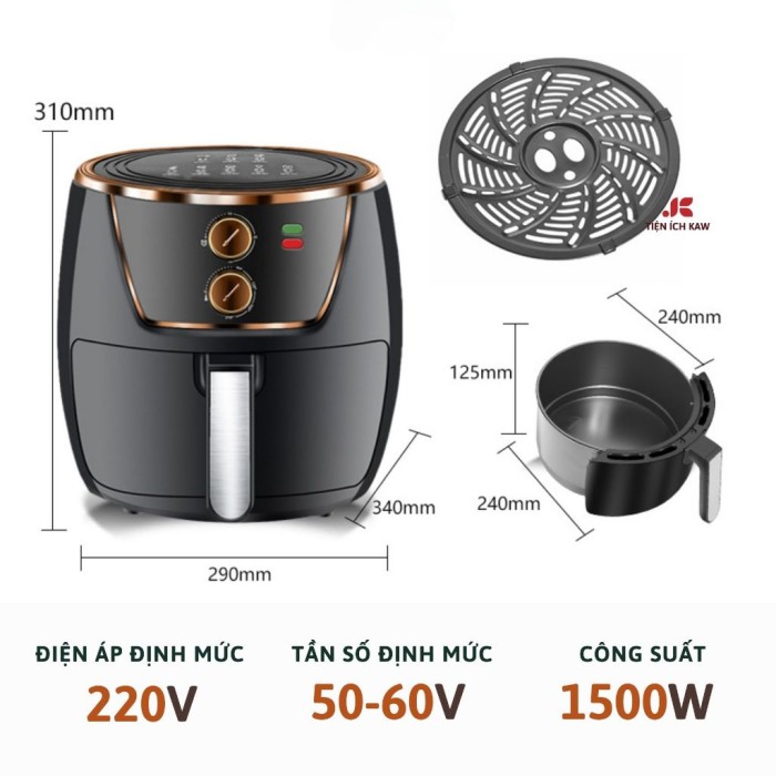 Nồi Chiên Không Dầu 8L KAW, Nấu Nướng Nhanh Gọn, Ít Dầu Mỡ, Dung Tích Lớn