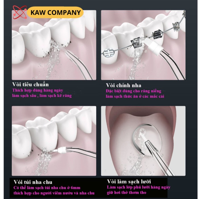 Máy Tăm Nước Cầm Tay KAW - 4 Đầu Phun Đa Năng, Sạch Răng Toàn Diện