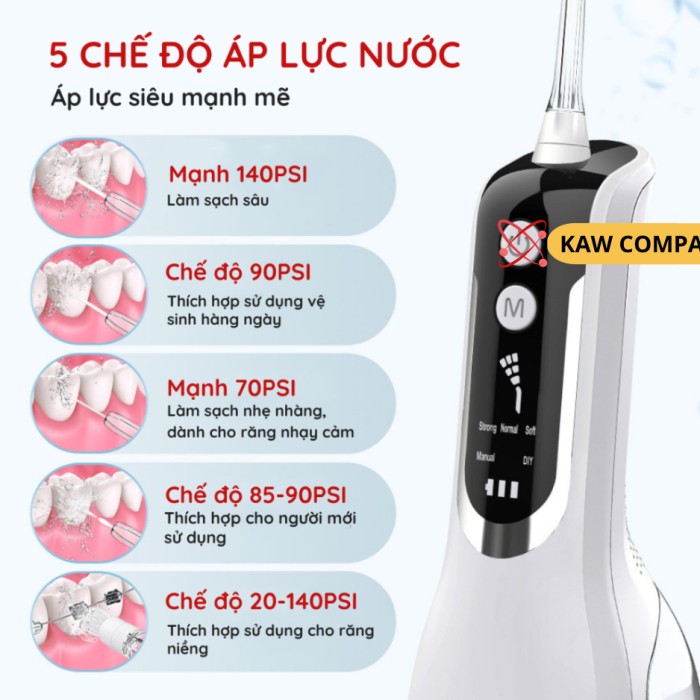 Máy Tăm Nước Cầm Tay KAW - 4 Đầu Phun Đa Năng, Sạch Răng Toàn Diện