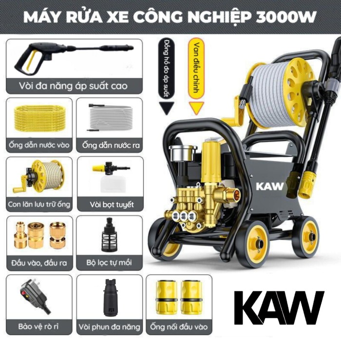 Máy Rửa Xe Công Nghiệp KAW 3000W Chính Hãng - Áp Lực Cao, Bền Bỉ, Hiệu Suất Vượt Trội