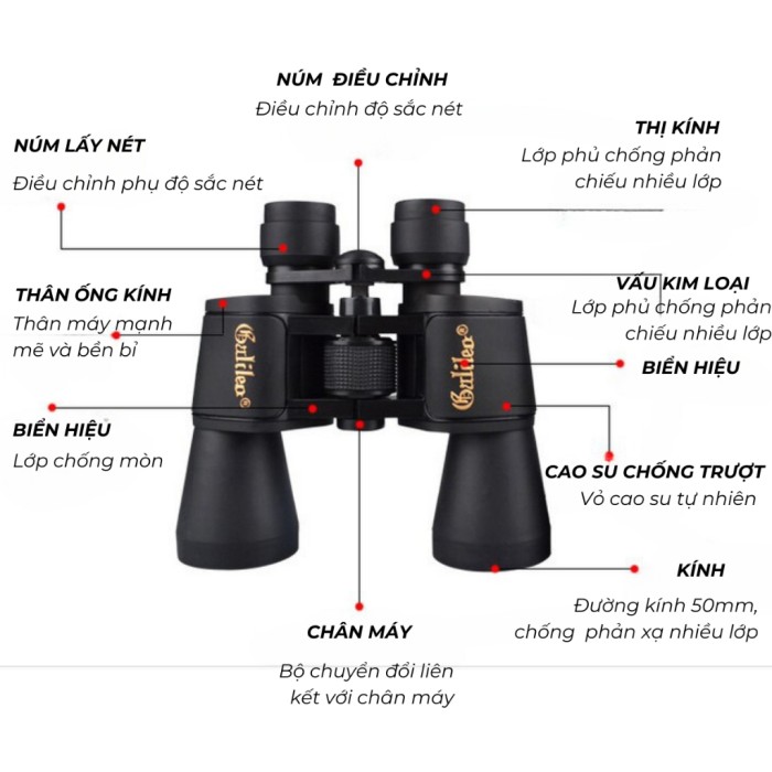 Ống Nhòm Hai Mắt Galileo 20x50, Quan Sát Tầm Xa, Hình Ảnh Chân Thực
