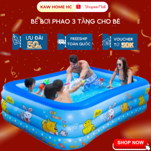 Hồ Bơi Phao KAW 3m05 3 Tầng Chính Hãng, Rộng Rãi, An Toàn Cho Bé