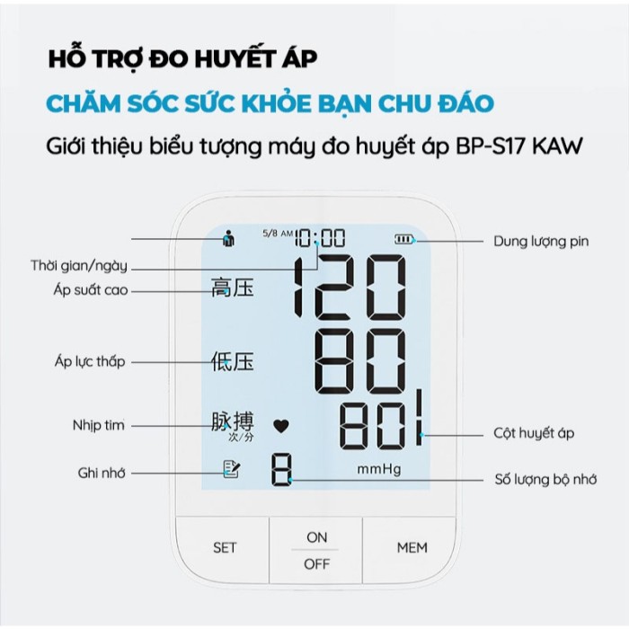 Máy Đo Huyết Áp KAW Cảm Biến Thông Minh - Đo Nhanh, Chính Xác, Tiện Lợi