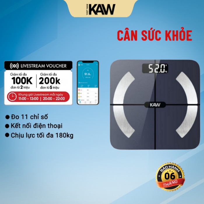 Cân Sức Khỏe Thông Minh KAW, Theo Dõi 12 Chỉ Số Cơ Thể, Sức Khỏe Toàn Diện