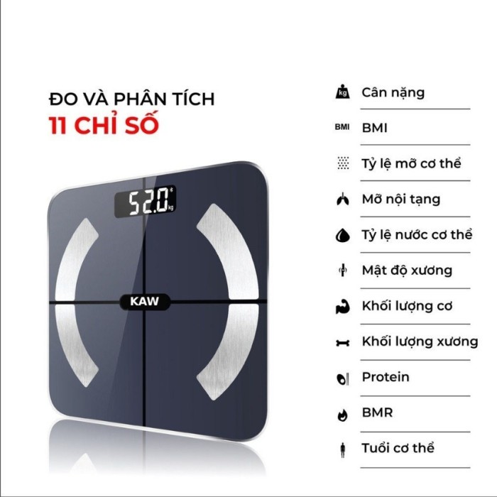 Cân Sức Khỏe Thông Minh KAW, Theo Dõi 12 Chỉ Số Cơ Thể, Sức Khỏe Toàn Diện