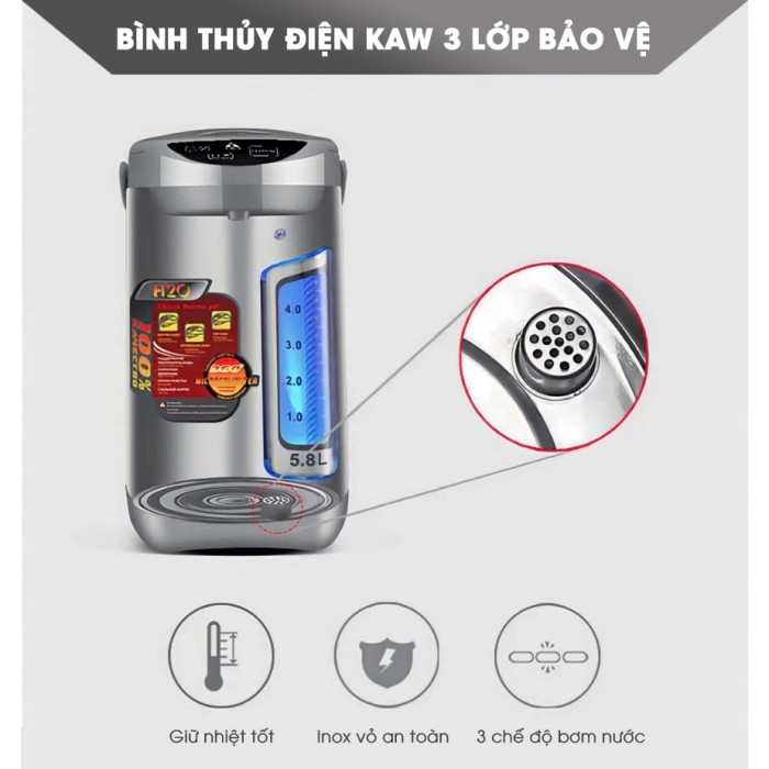 Bình Thủy Điện KAW 405E, Đun Sôi Nhanh, Giữ Ấm Tự Động, An Toàn Tuyệt Đối