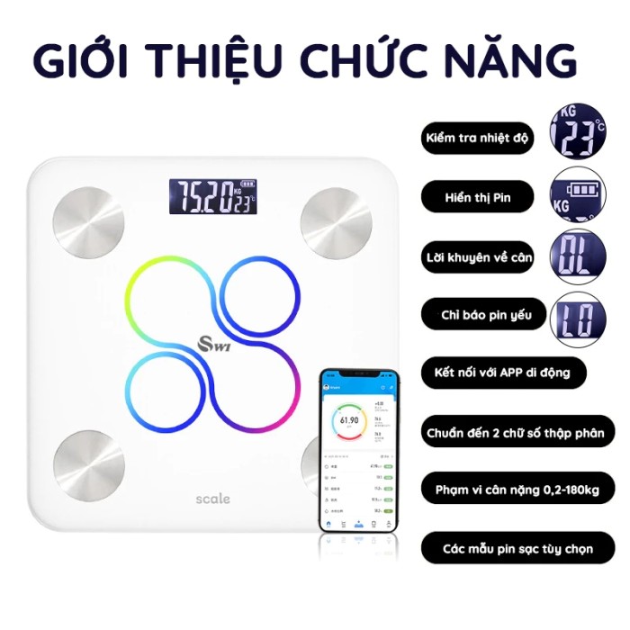 Cân Sức Khỏe Thông Minh KAW, Theo Dõi 12 Chỉ Số Cơ Thể, Sức Khỏe Toàn Diện