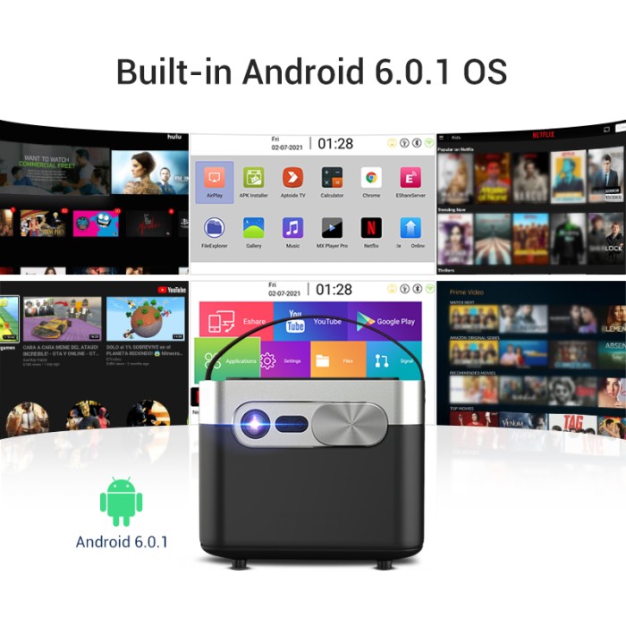 Máy Chiếu Smart Dual Wi-Fi, Android TV Tích Hợp, WiFi Băng Tần Kép, Dễ Dàng Sử Dụng